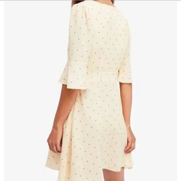 Free People All Yours Cream Green Polka Dot Wrap Bust Tie Mini Dress Small 4 - Picture 2 of 16